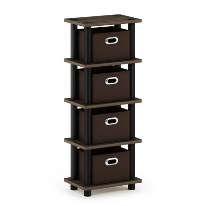 Furinno Turn-N-Tube LACi 4-Bins System Rack, Columbia Walnut/Black/Dark Brown