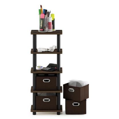 Furinno Turn-N-Tube LACi 4-Bins System Rack, Columbia Walnut/Black/Dark Brown