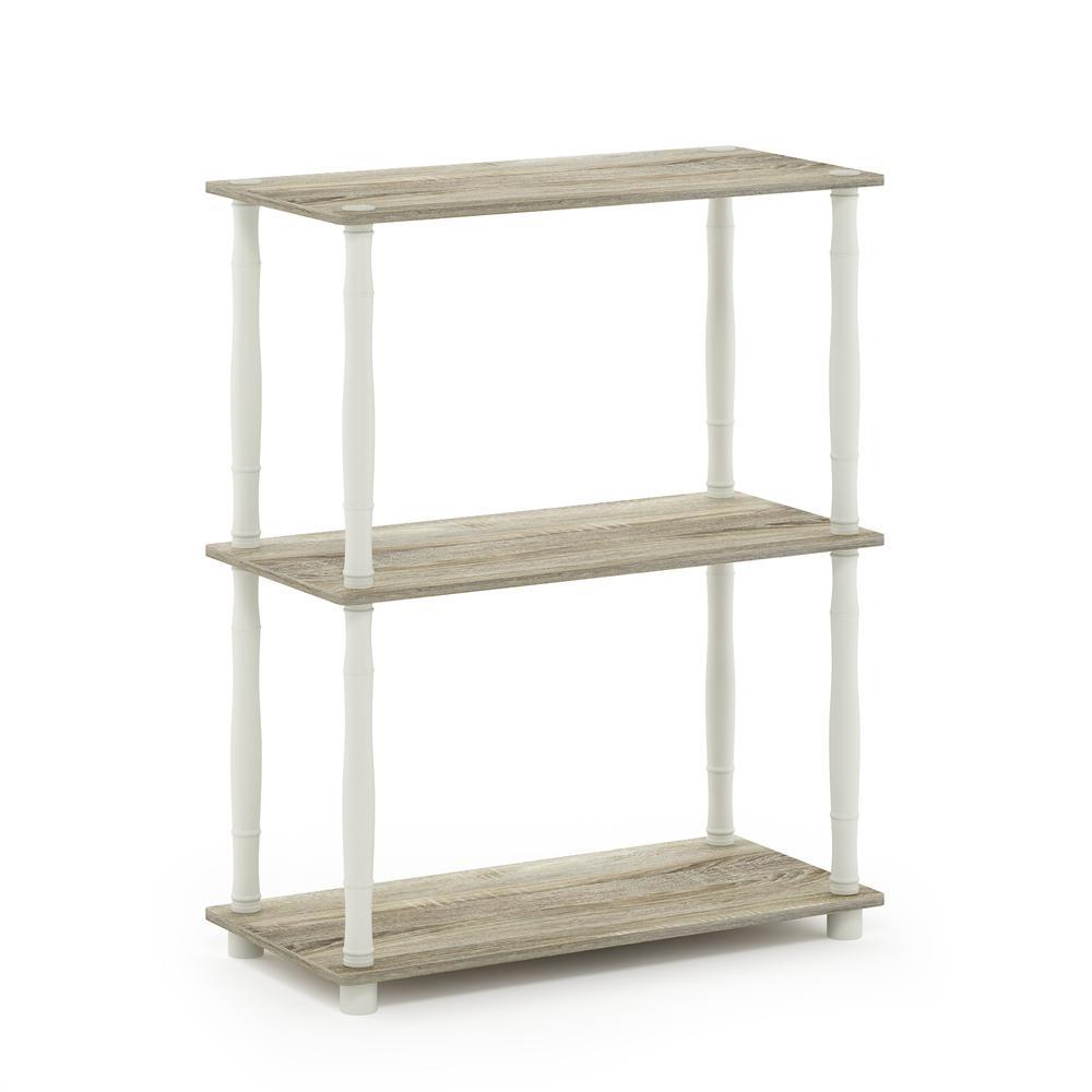 Furinno Turn-N-Tube 3-Tier Compact Multipurpose Shelf Display Rack with Classic Tube, Sonoma Oak/White