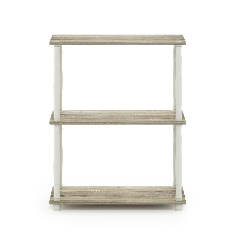 Furinno Turn-N-Tube 3-Tier Compact Multipurpose Shelf Display Rack with Classic Tube, Sonoma Oak/White