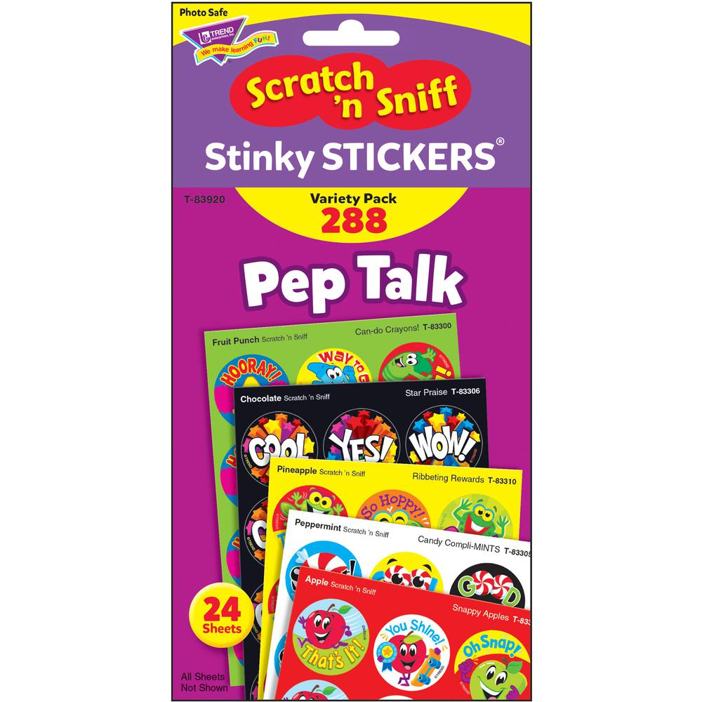 Trend Pep Talk Scratch 'n Sniff Stinky Stickers - Unicorn, Country Critters, Ribbeting Rewards, Candy Compli-MINTS, Snappy Apples, Star Praise Shape - Acid-free, Non-toxic, Photo-safe, Scented - 5.88"