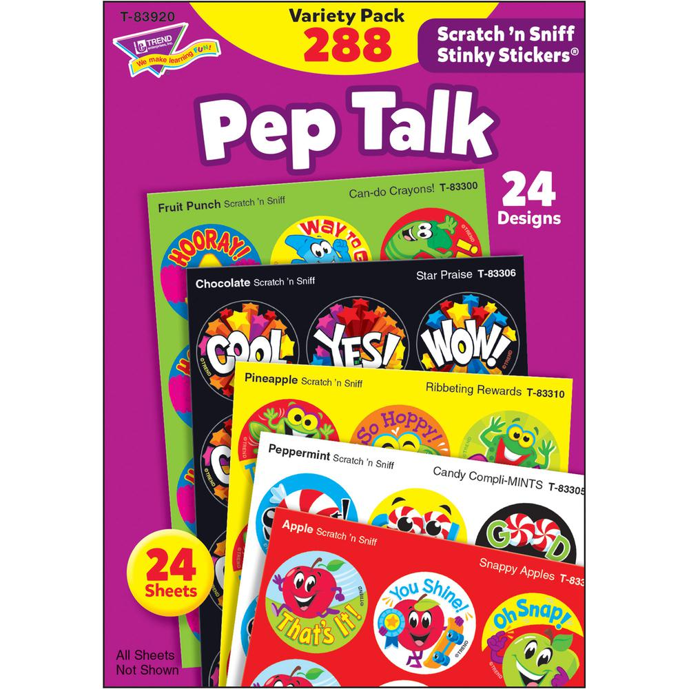 Trend Pep Talk Scratch 'n Sniff Stinky Stickers - Unicorn, Country Critters, Ribbeting Rewards, Candy Compli-MINTS, Snappy Apples, Star Praise Shape - Acid-free, Non-toxic, Photo-safe, Scented - 5.88"