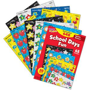 Trend Sparkle Stickers School Days Fun Stickers - Fun Theme/Subject - Apple Dazzlers, Twinkling Stars, Merry Music, Brilliant Birthday, Sunny Smile, Star Bright Shape - Acid-free, Non-toxic, Photo-saf