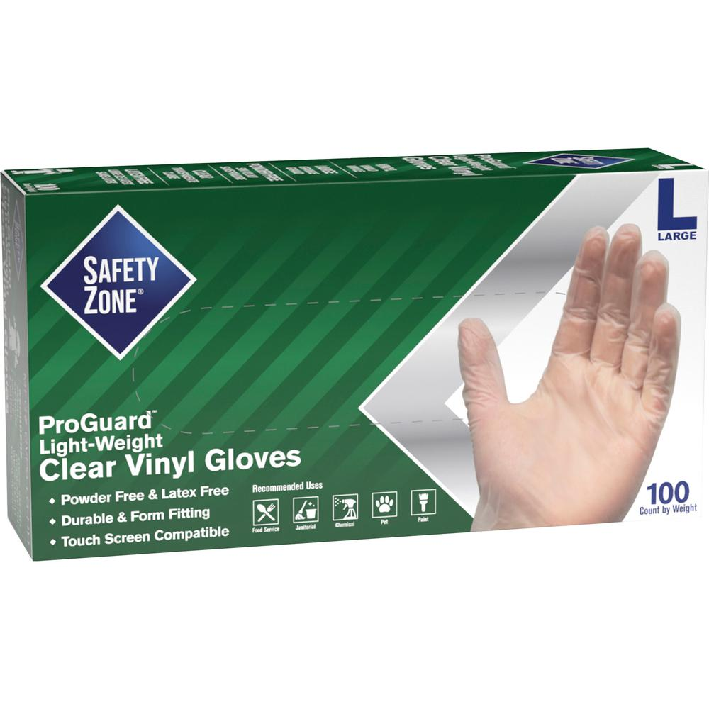 Safety Zone Powder Free Clear Vinyl Gloves - Large Size - Clear - Latex-free, DEHP-free, DINP-free, PFAS-free, DEHP-free - For Food Preparation, Cleaning - 1000 / Carton - 9.25" Glove Length