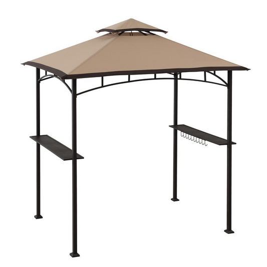 Sunjoy 5 ft. x 8 ft. Brown Steel 2-tier Grill Gazebo with Tan and Brown Canopy