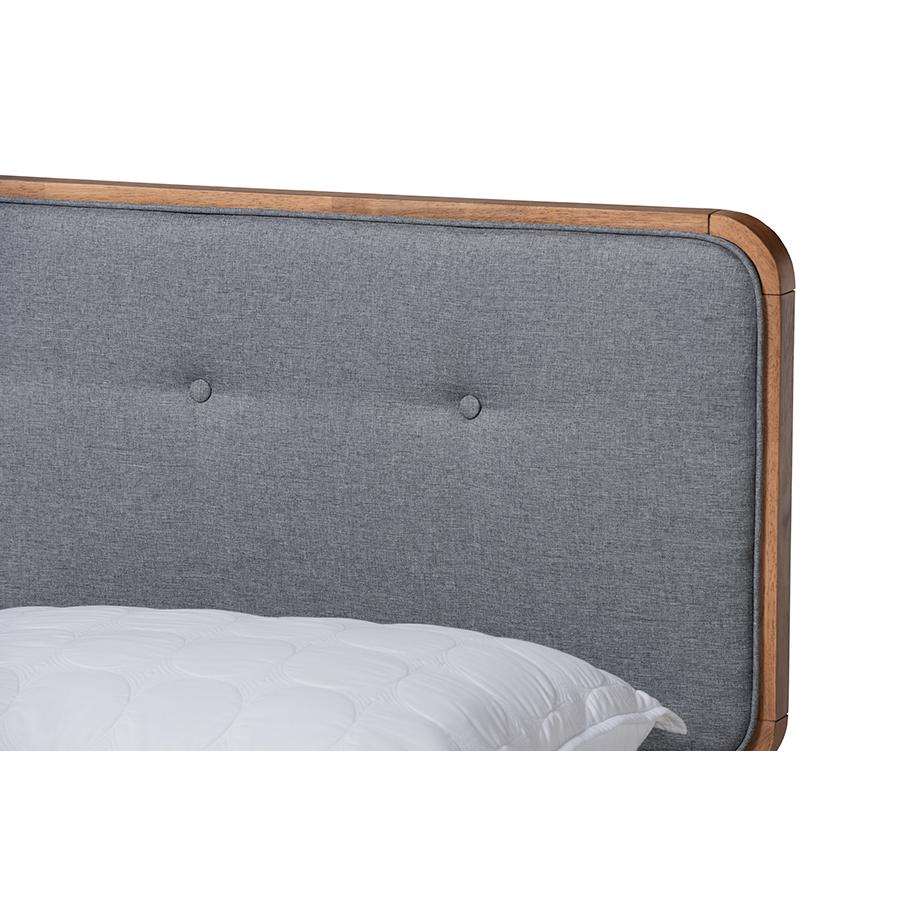 Natalia Mid-Century Modern Dark Grey Fabric Upholstered and Ash Walnut Finished Wood Full Size Platform Bed