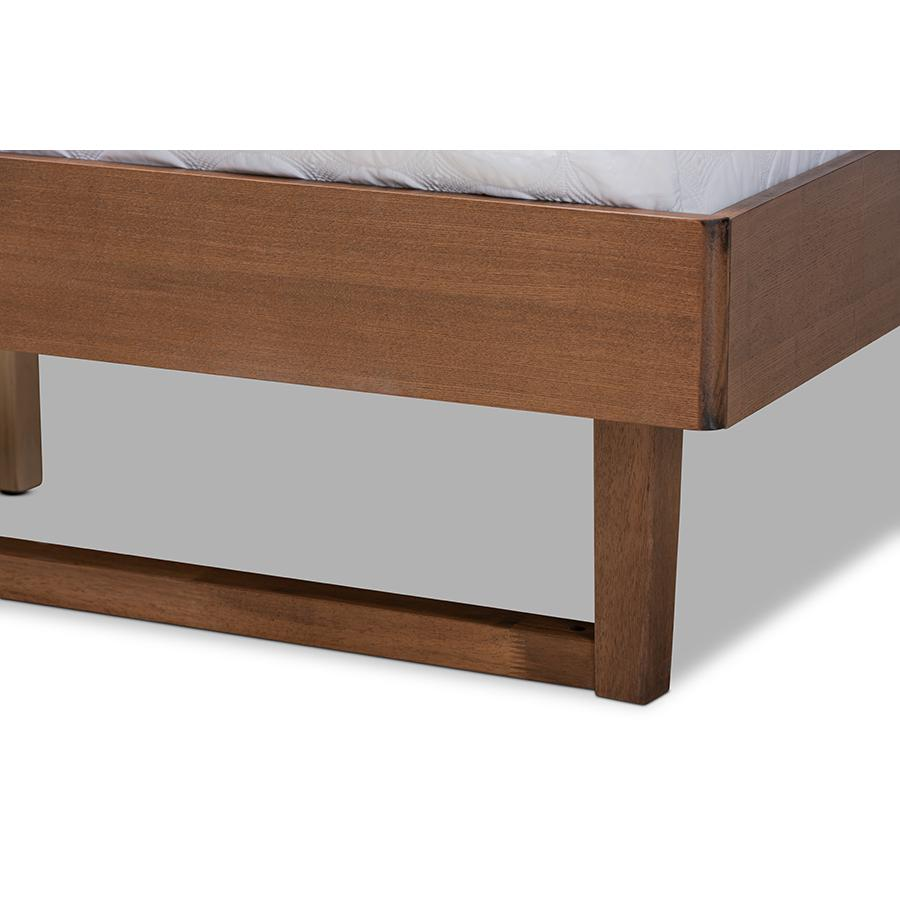 Natalia Mid-Century Modern Dark Grey Fabric Upholstered and Ash Walnut Finished Wood Full Size Platform Bed