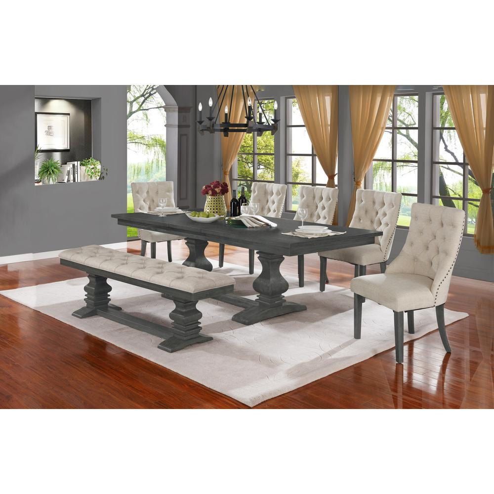 Classic Dining Bench w/Tufted Cussing in Linen Fabric