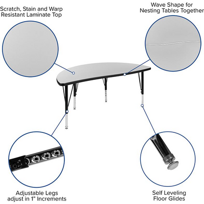 47.5" Circle Wave Collaborative Laminate Activity Table Set with 12" Student Stack Chairs, Grey/Black