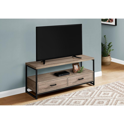 Tv Stand - 48"L, Dark Taupe In Black Metal