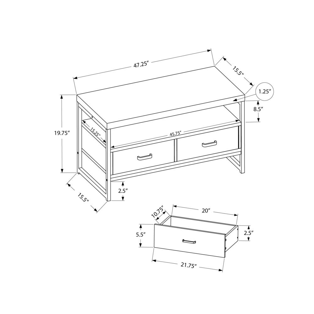 Tv Stand - 48"L, Dark Taupe In Black Metal