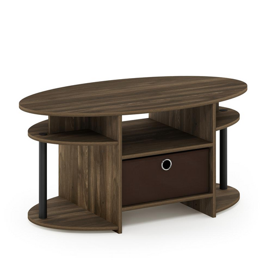 FURINNO JAYA Simple Design Oval Coffee Table, Columbia Walnut/Black/Dark Brown