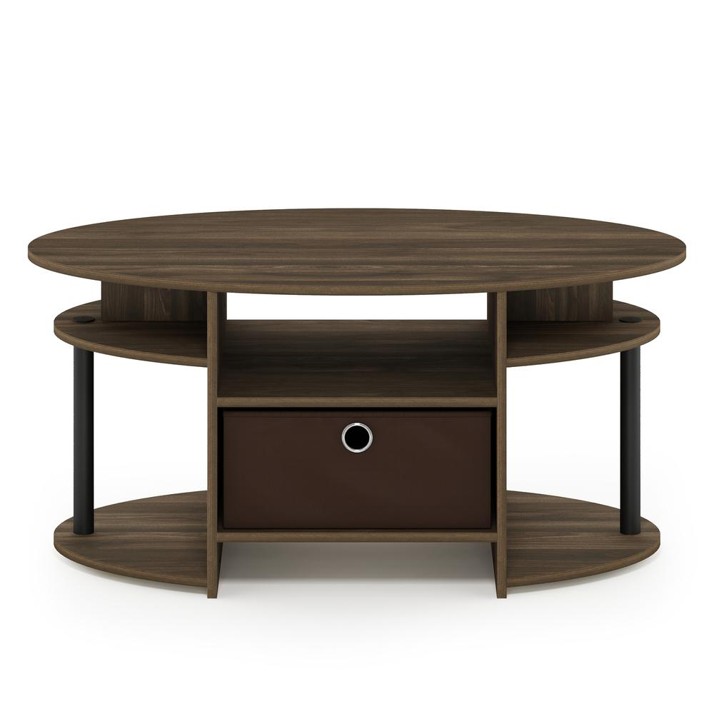 FURINNO JAYA Simple Design Oval Coffee Table, Columbia Walnut/Black/Dark Brown