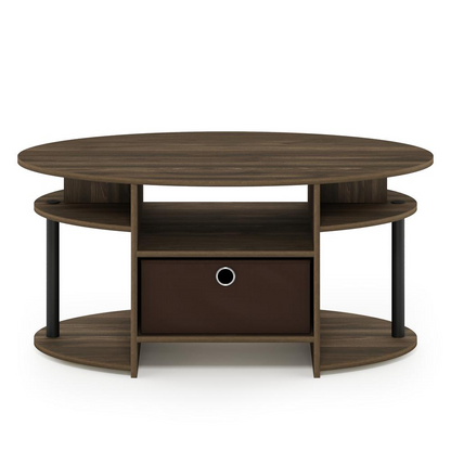 FURINNO JAYA Simple Design Oval Coffee Table, Columbia Walnut/Black/Dark Brown