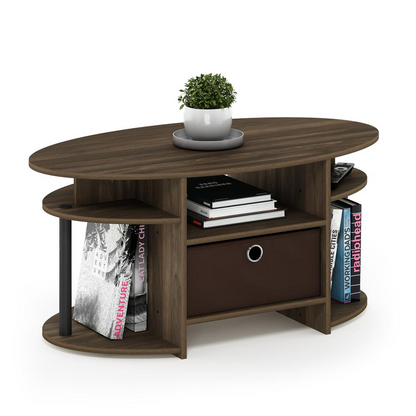 FURINNO JAYA Simple Design Oval Coffee Table, Columbia Walnut/Black/Dark Brown