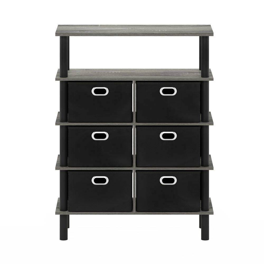 Furinno Frans Turn-N-Tube Console Table with Bin Drawers, French Oak Grey/Black/Black