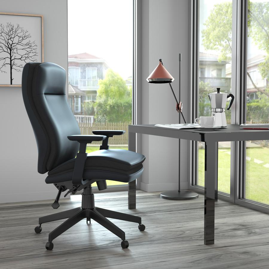 Lorell Premium Vinyl High-back Executive Chair - Black Seat - Black Back - Black Frame - High Back - 5-star Base - Black - Vinyl - Armrest - 1 Each