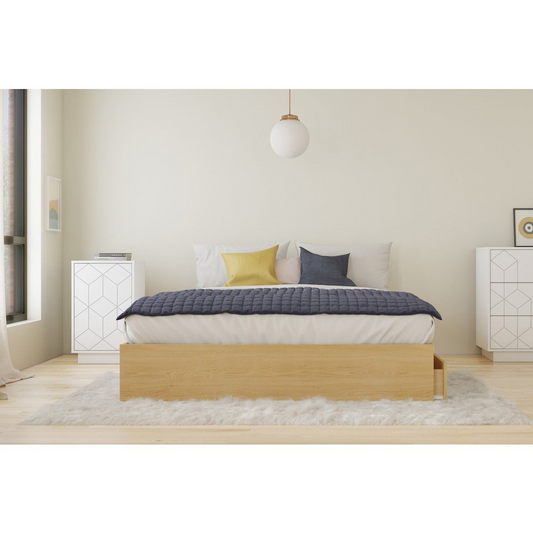 Albatros 2 Piece Queen Size Bedroom Set, Natural Maple and White