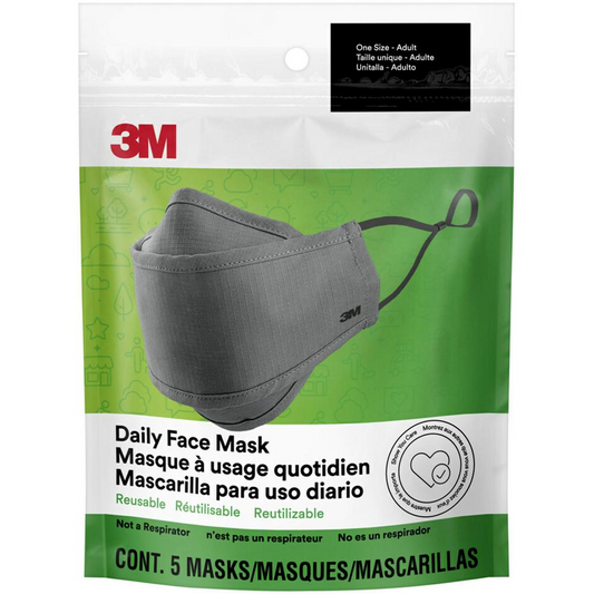 3M Daily Face Masks - Recommended for: Face, Indoor, Outdoor, Office, Transportation - Reusable, 2-ply, Lightweight, Breathable, Adjustable, Elastic Loop, Nose Clip, Comfortable, Washable - Cotton, Fa