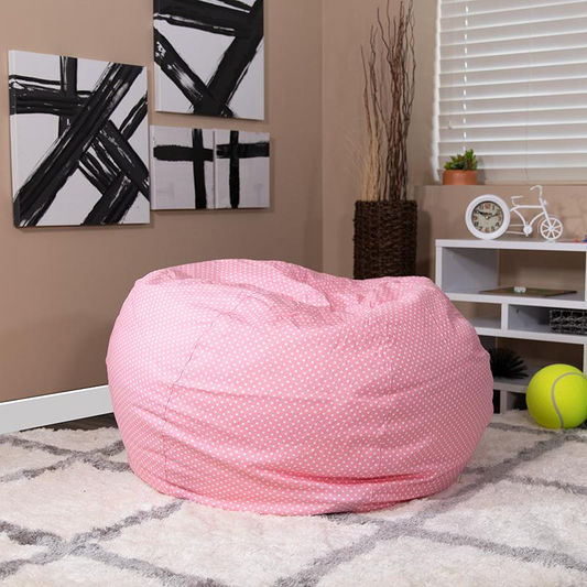 Oversized Light Pink Dot Bean Bag Chair for Kids and Adults