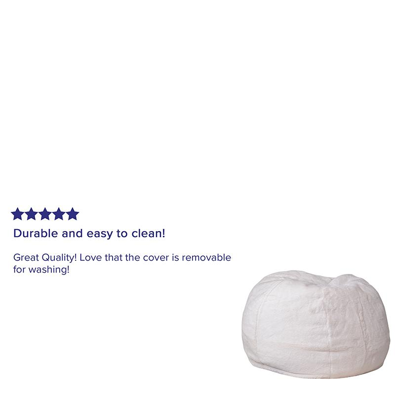 Small White Furry Bean Bag Chair for Kids and Teens