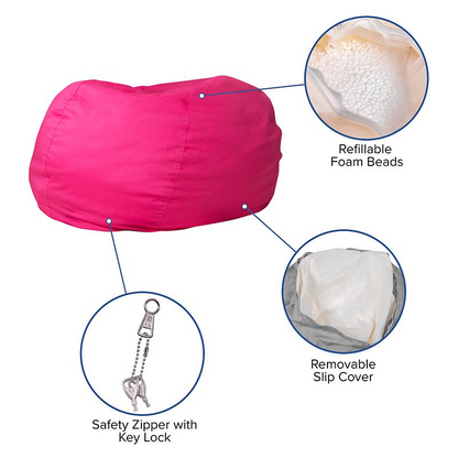 Oversized Solid Hot Pink Bean Bag Chair for Kids and Adults