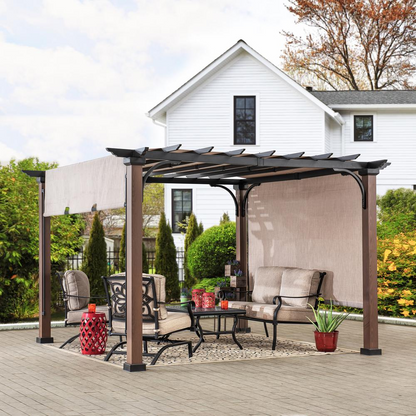 Sunjoy 11 x 11 ft Metal Pergola with Adjustable Tan Garden Shade