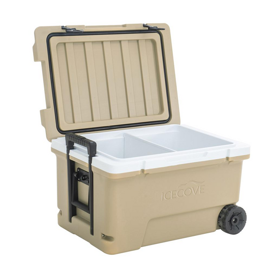 60-Quart Insulated Portable Rolling Ice Chest Solar Cooler with Wheels