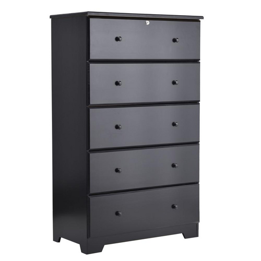 Better Home Products Isabela Solid Pine Wood 5 Drawer Chest Dresser in Black