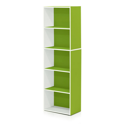 Furinno Luder 5-Tier Reversible Color Open Shelf Bookcase, White/Green