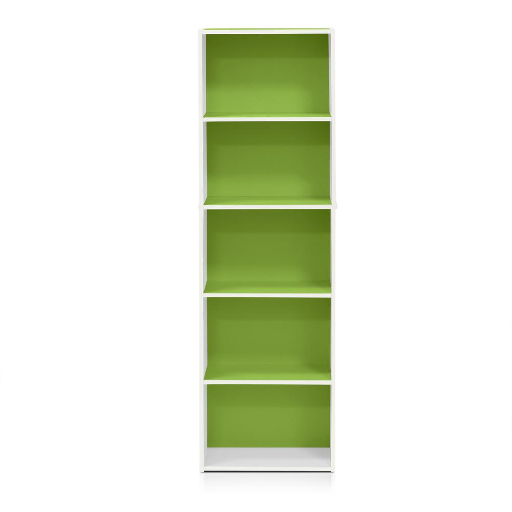 Furinno Luder 5-Tier Reversible Color Open Shelf Bookcase, White/Green