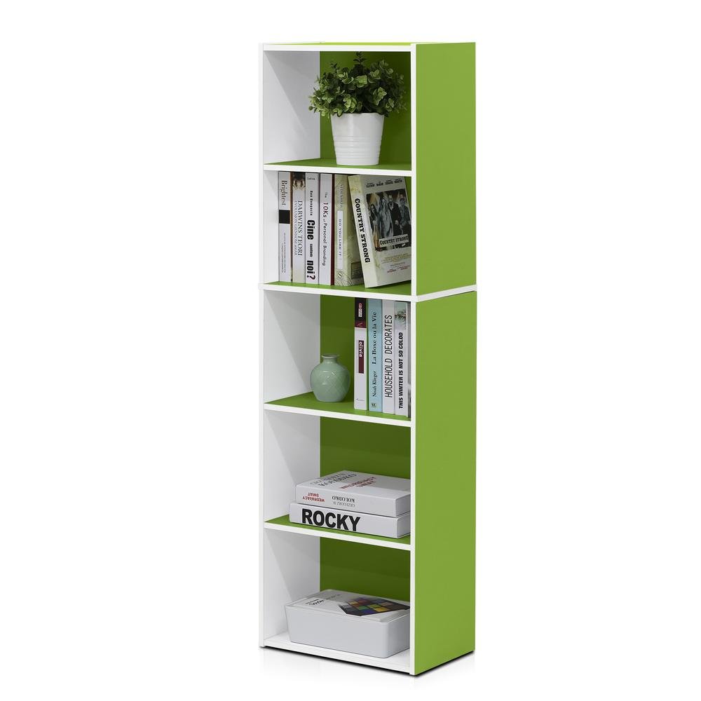 Furinno Luder 5-Tier Reversible Color Open Shelf Bookcase, White/Green