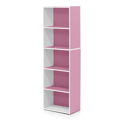 Furinno Luder 5-Tier Reversible Color Open Shelf Bookcase, White/Pink