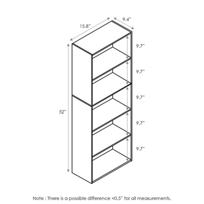 Furinno Luder 5-Tier Reversible Color Open Shelf Bookcase, White/Pink