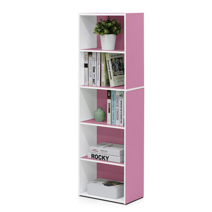 Furinno Luder 5-Tier Reversible Color Open Shelf Bookcase, White/Pink