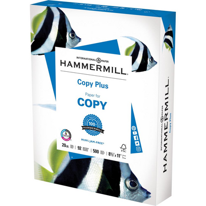 Hammermill Copy Plus Paper - White - 92 Brightness - Letter - 8 1/2" x 11" - 20 lb Basis Weight - 75 g/m&#178; Grammage - 5 / Carton - Acid-free, ColorLok Technology, Jam-free