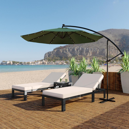 LeisureMod Willry Modern Outdoor 10 Ft Offset Cantilever Hanging Patio Umbrella With Solar Powered LED - Beige