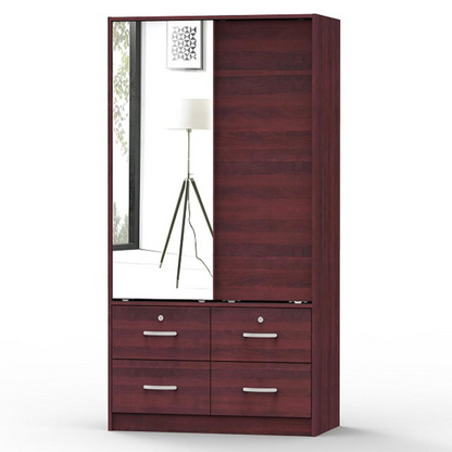 Better Home Products Sarah Double Sliding Door Armoire with Mirror in Mahogany