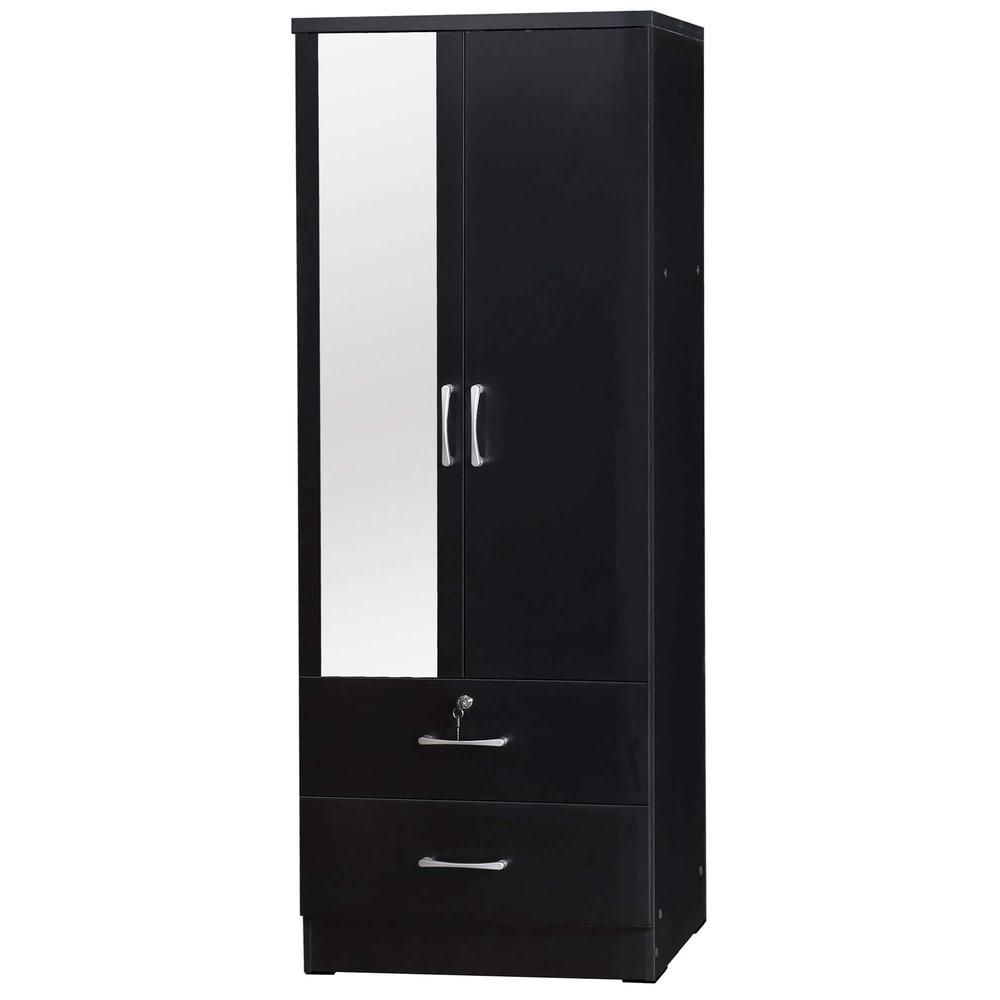 Better Home Products Grace Armoire Wardrobe with Mirror & Drawers in Black