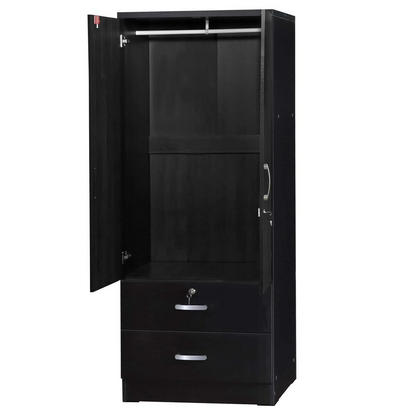 Better Home Products Grace Armoire Wardrobe with Mirror & Drawers in Black