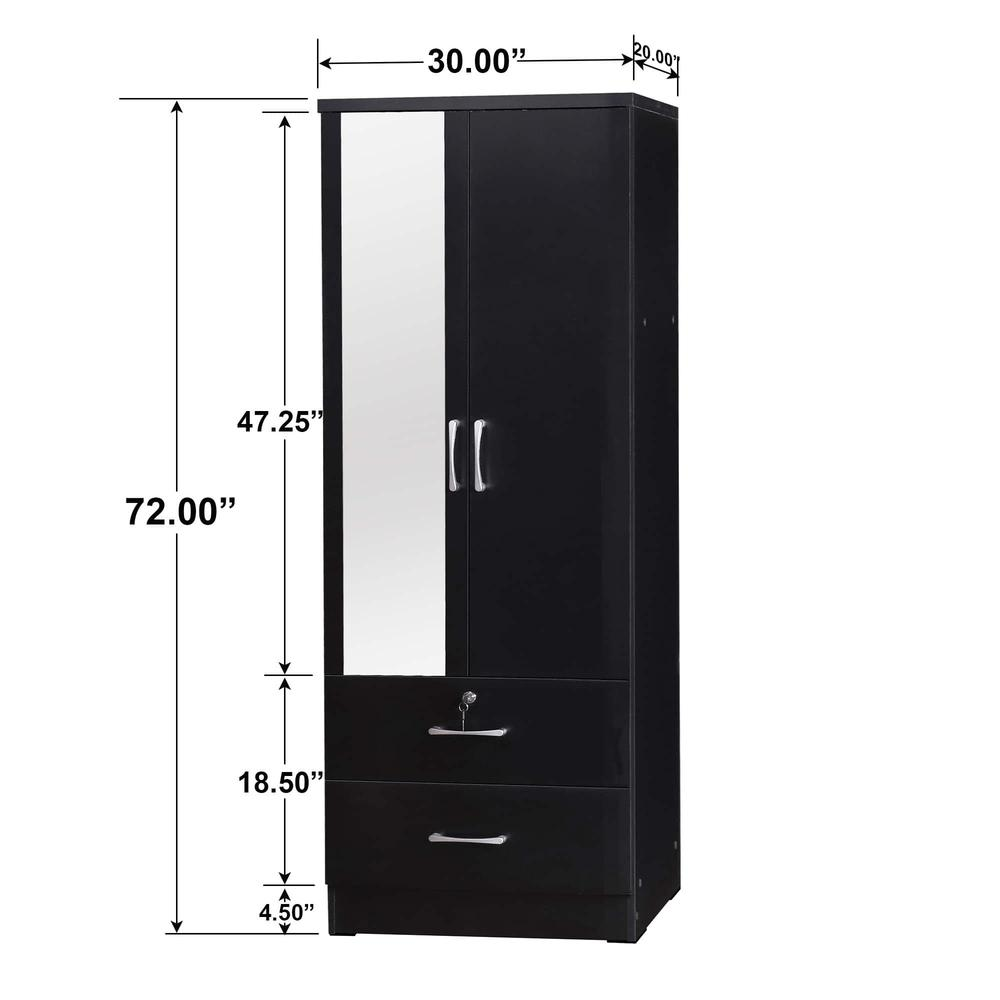 Better Home Products Grace Armoire Wardrobe with Mirror & Drawers in Black