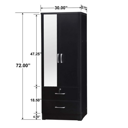 Better Home Products Grace Armoire Wardrobe with Mirror & Drawers in Black