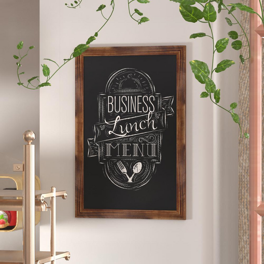 Canterbury 24" x 36" Torched Wood Wall Mount Magnetic Chalkboard Sign