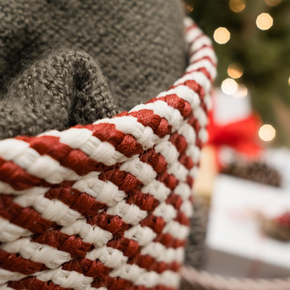 Twisted Christmas Woven Basket - Red/White 12"x12"x10"