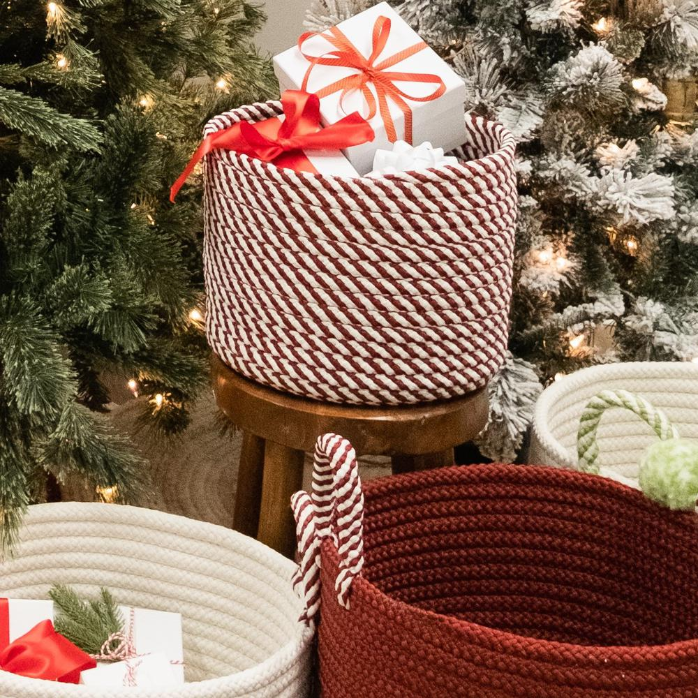 Twisted Christmas Woven Basket - Red/White 12"x12"x10"