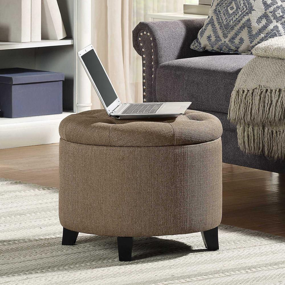 Designs4Comfort Round Storage Ottoman, Beige