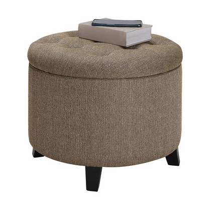 Designs4Comfort Round Storage Ottoman, Beige