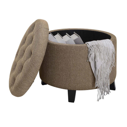 Designs4Comfort Round Storage Ottoman, Beige