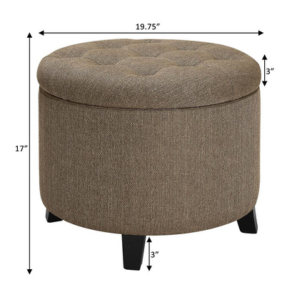 Designs4Comfort Round Storage Ottoman, Beige