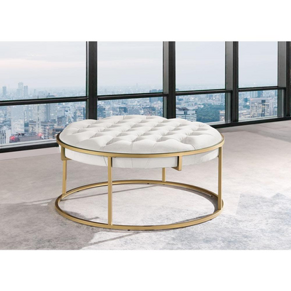 Conmara Velvet Round Accent Ottoman Cream, Gold